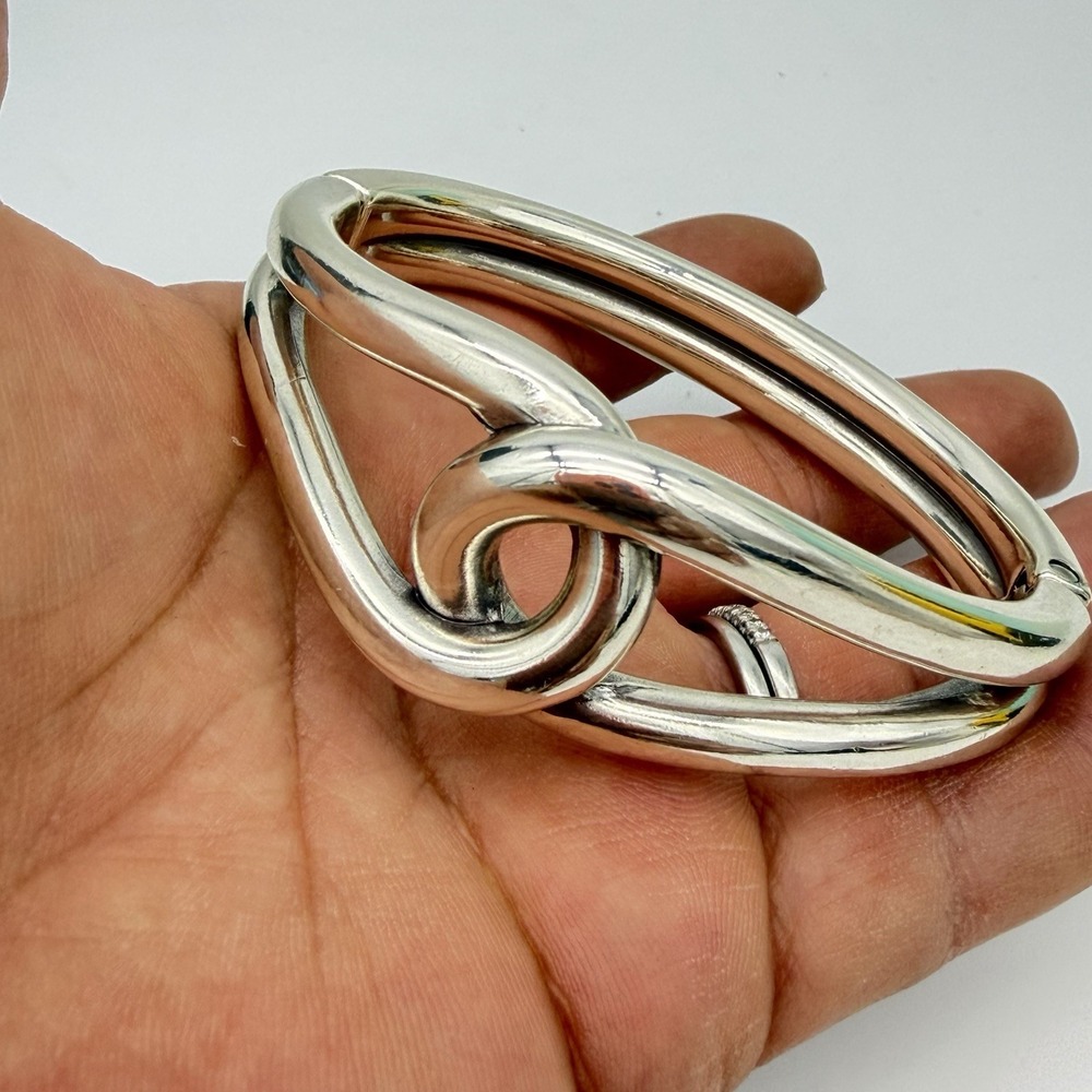 Brighton‎ Interlock Curved Hinge Bangle Bracelet SilverTone Chunky Heavy